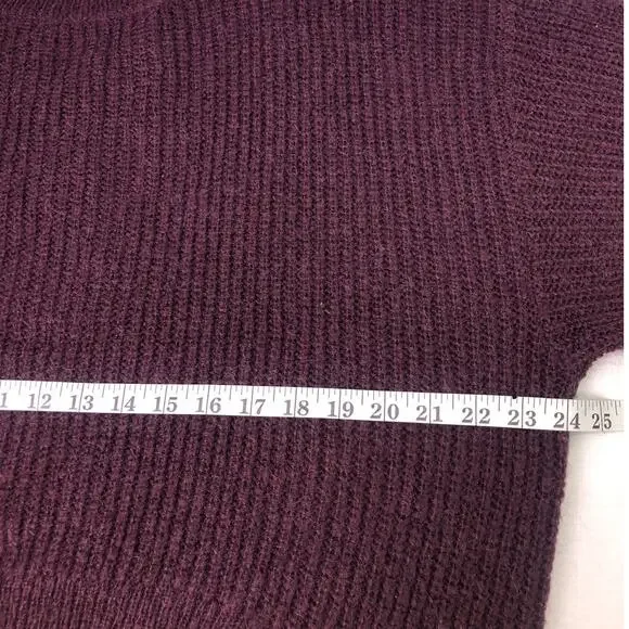 L.O.G.G. Mohair Ribbed High Low Cropped Drop Shoulder Burgundy Chunky Sweater M - Picture 8 of 10